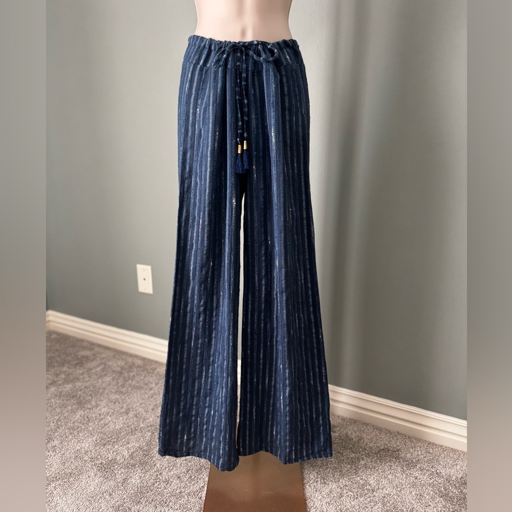 Pilyq Navy and White Striped Pants Swim Coverup